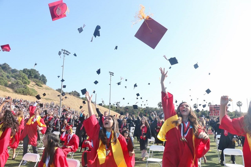 Capistrano Unified School District Drivers Ed Graduates Tossing Caps in the Air