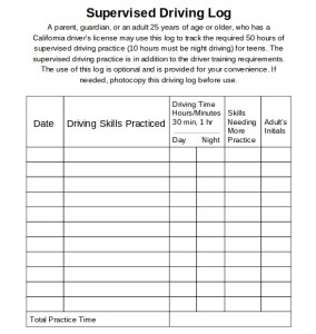 dmv driving hours log sheet